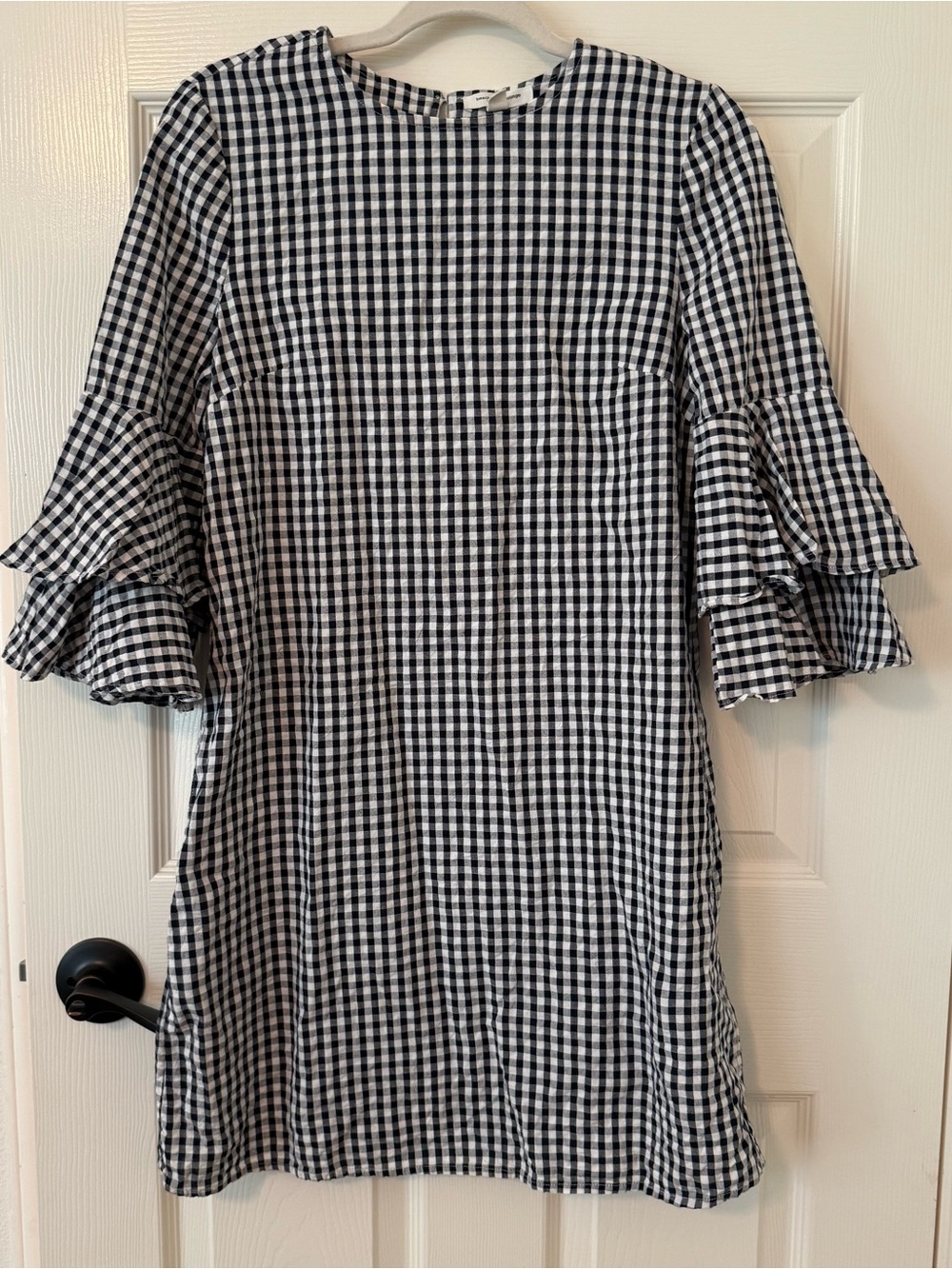 beachlunchlounge Black & White Gingham Midi Dress Ruffle Sleeves church holiday